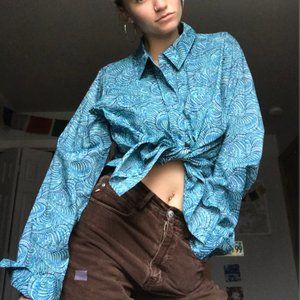 Funky blue mens collared long-sleeve blouse